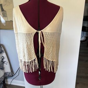 Ann Taylor Cream Fringe Knit Wrap